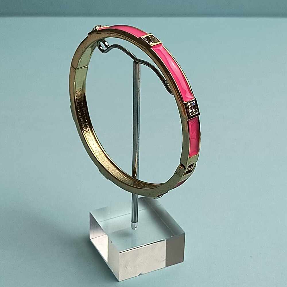 NORDSTROM Sequin Enamel Hinge Bangle Bracelet Clamper Bright Pink Gold T…